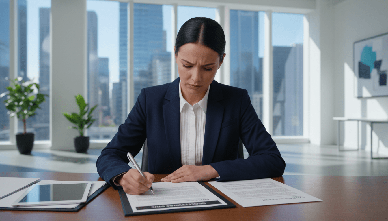 Woman signing legal document at desk, representing advocacy and legislative action