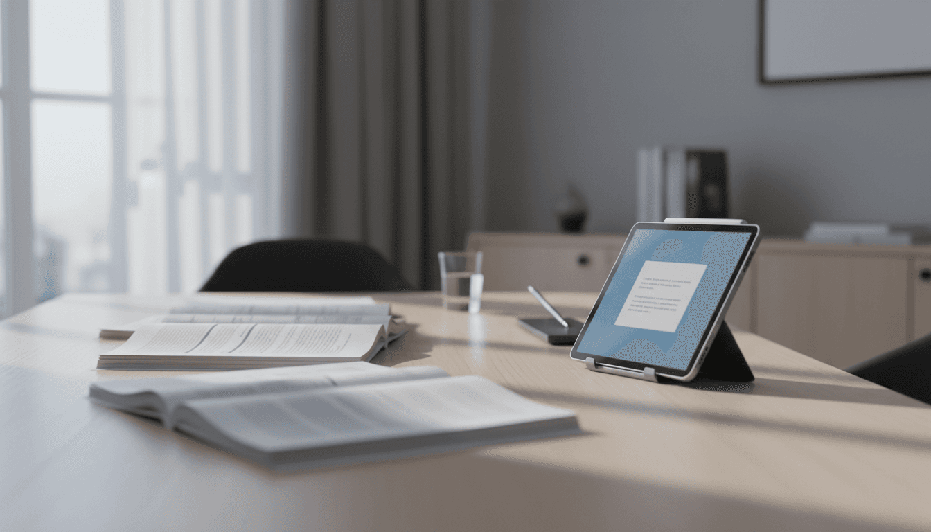 Legislative documents and digital tablet displaying Rosie's Law materials on organized workspace