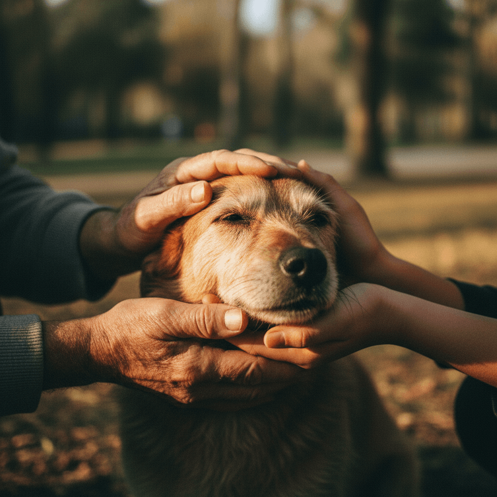 Person and dog sharing a moment of affection