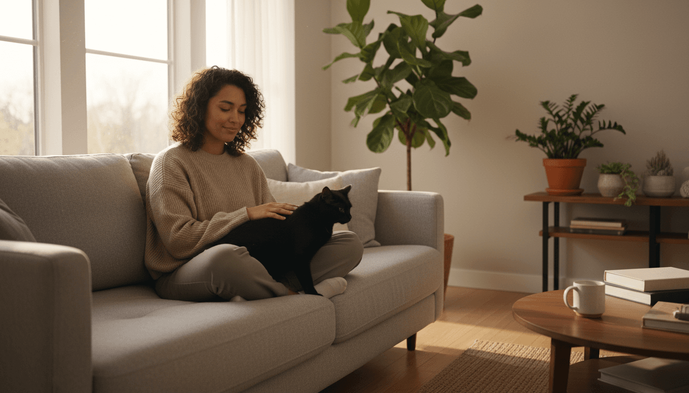 Family with companion animal in home environment