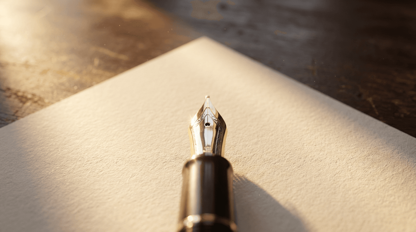Close-up of press release documents with pen emphasizing official communication