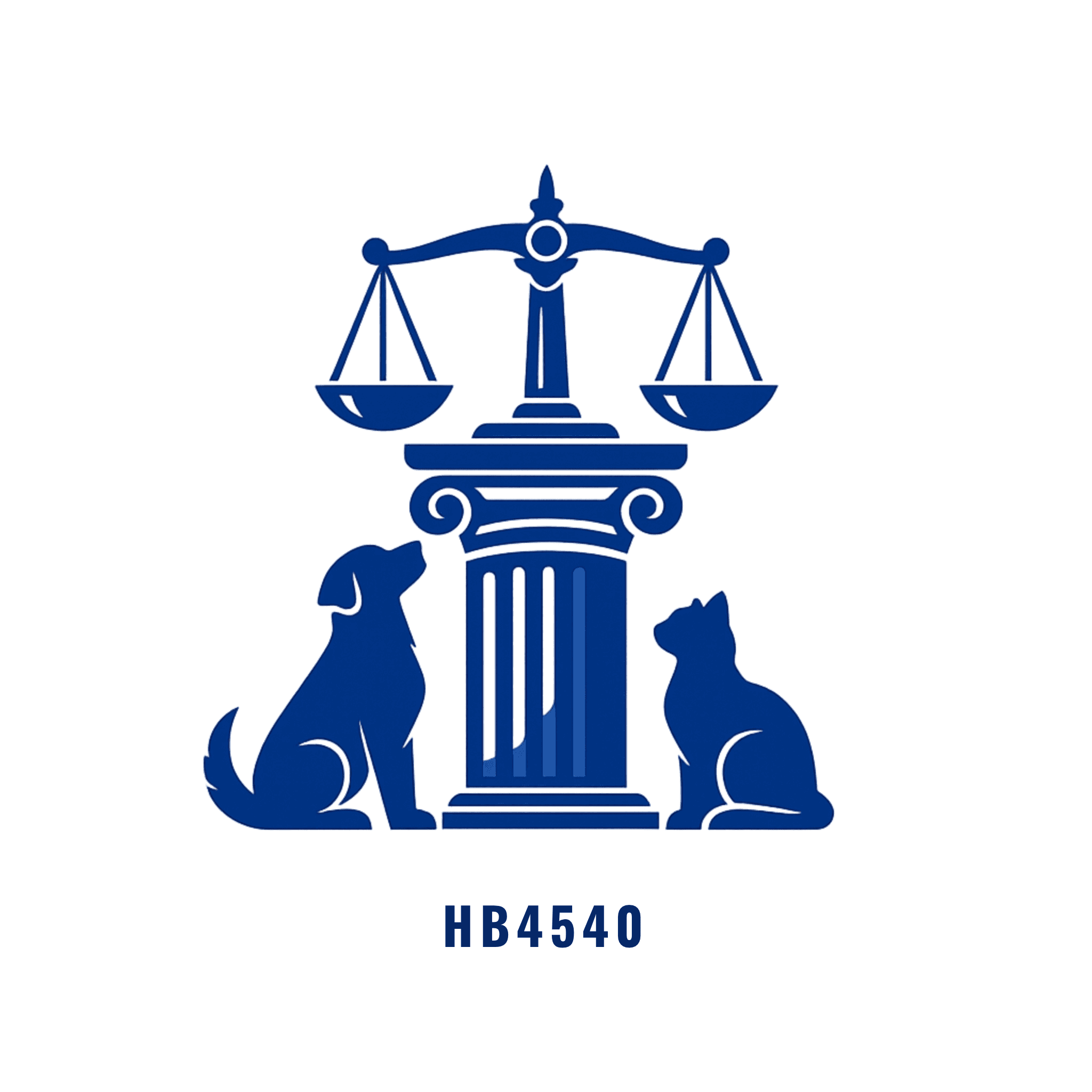 Blue scales of justice on a column between a dog and cat silhouette, labeled HB4540.