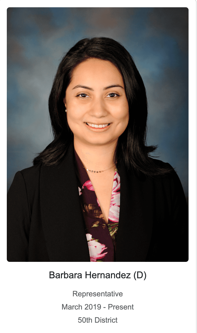 Representative Barbara Hernandez, a smiling woman with dark hair, wearing a black blazer.