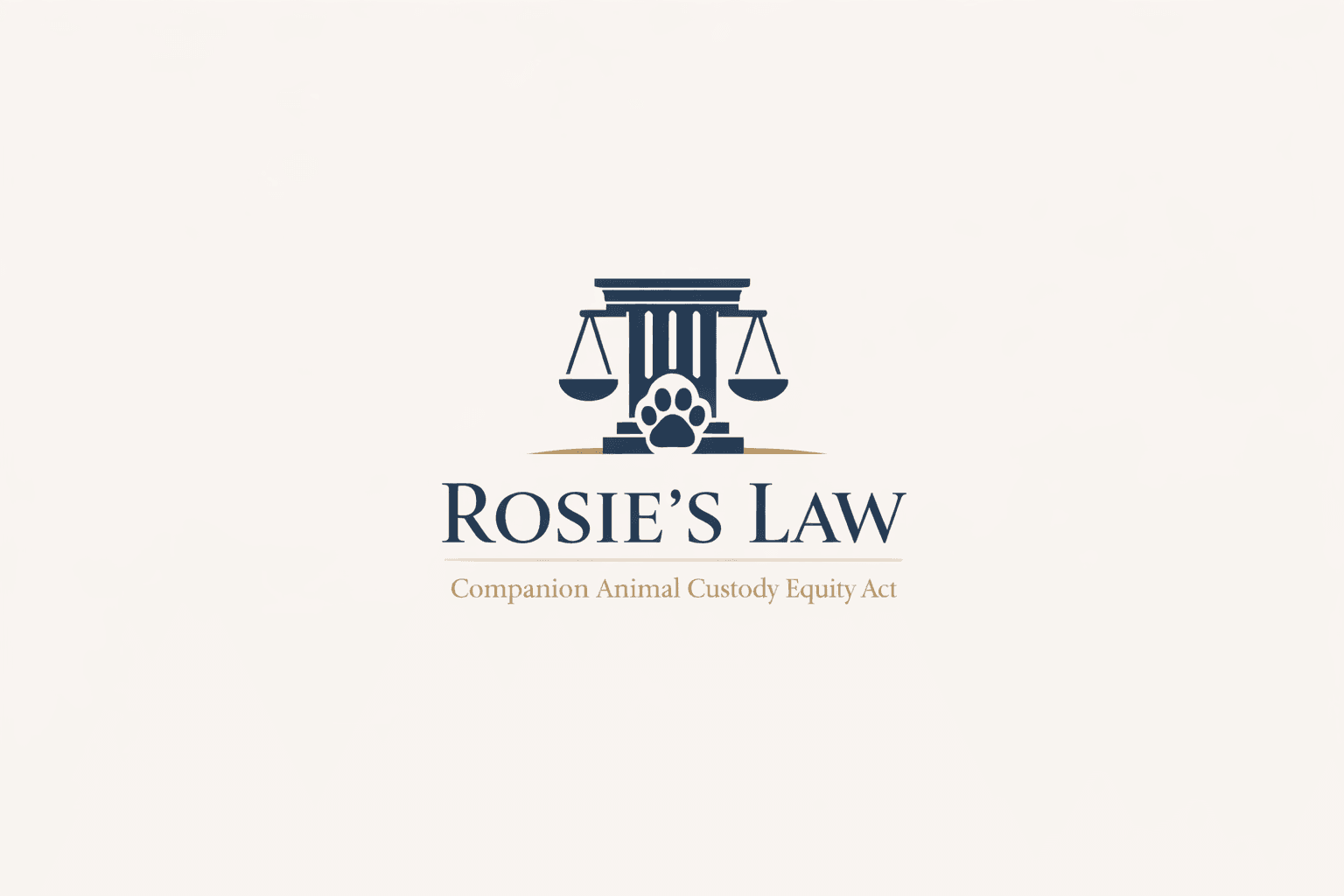 Rosie's Law logo featuring scales of justice, a pillar, and a central paw print.